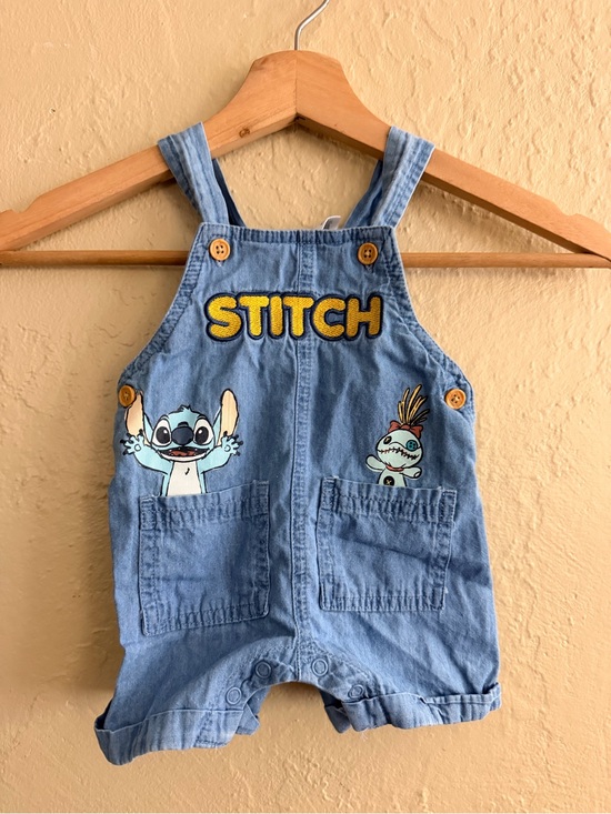 Disney Other - Disney Light Blue Denim Stitch Appliqué Shortalls